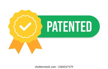 Patented Icon. Patented Product Award Icon. Registered Intellectual Property, Patent License Certificate Submission. Vector