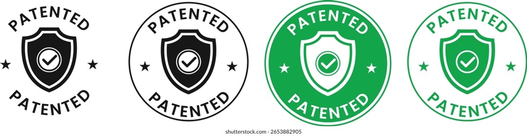 Patented and intellectual property icon set,  Patent Applied logo, vector badge, stamp, and label illustrations for innovation protection, legal design, and tech branding use.