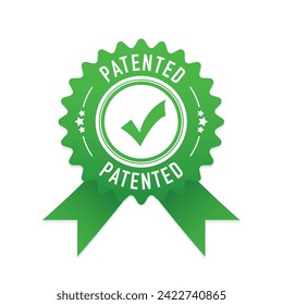 Patented label or sticker. Patent stamp badge icon vector, successfully patented licensed label. Registered intellectual property, patent license certificate submission. Vector illustration