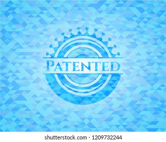 Patented light blue emblem with mosaic background
