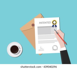 patented patent document with badge and stamp vector graphic illustration