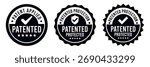 Patented Protected, Technology, Intellectual Property, Patent Applied logo, badge, icon, sticker, label, emblem, stamp, symbol, black, line circle, flat vector, isolated illustration.