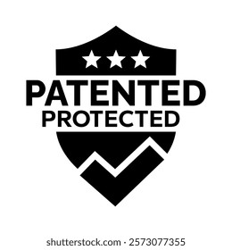 Patented Protected, Technology, Intellectual Property, Patent Applied logo, badge, set, collection, icon, sticker, label, emblem, stamp, symbol, black, line circle, flat vector, isolated illustration.
