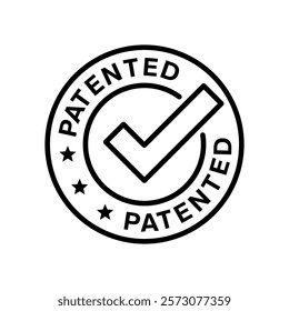 Patented Protected, Technology, Intellectual Property, Patent Applied logo, badge, set, collection, icon, sticker, label, emblem, stamp, symbol, black, line circle, flat vector, isolated illustration.