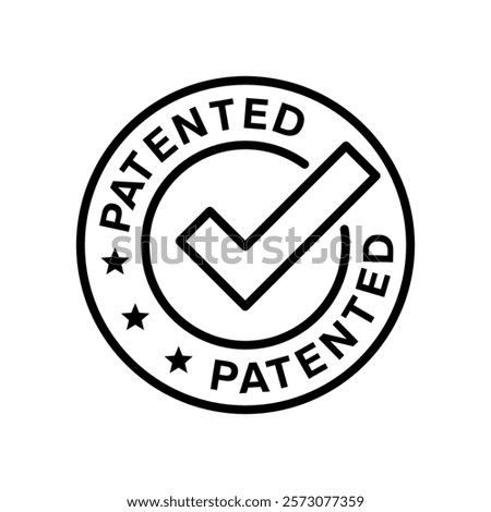 Patented Protected, Technology, Intellectual Property, Patent Applied logo, badge, set, collection, icon, sticker, label, emblem, stamp, symbol, black, line circle, flat vector, isolated illustration.