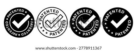 Patented Protected, Technology, Intellectual Property, Patent Applied logo, badge, icon, sticker, label, emblem, stamp, symbol, black, line circle, flat vector, isolated illustration.
