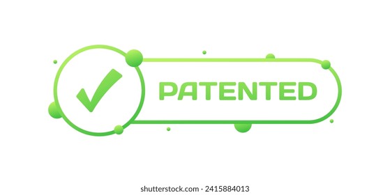 Patented sign. Flat, green, check mark icon, patented button for design. Vector icon
