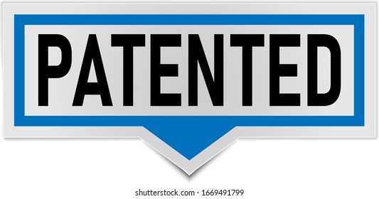 patented sign. patented rounded blue sticker. patented tag