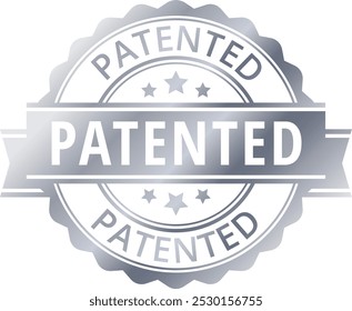Patented. Silver color. Sticker, badge, label, seal. Vector illustration