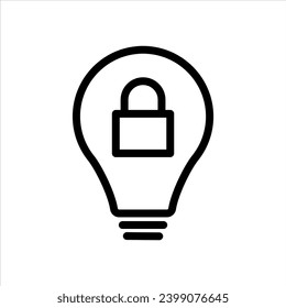 patented solution locked Icon. bright creative and innovative business idea rights protection logo mark symbol. plagiarism copyright protection lightbulb with padlock vector logo sign