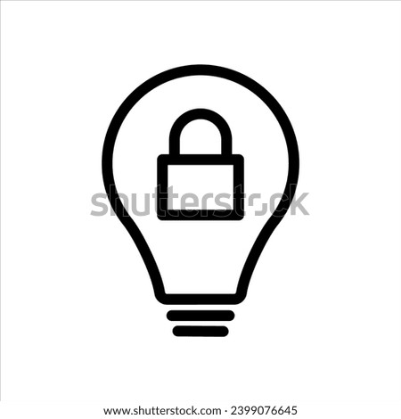 patented solution locked Icon. bright creative and innovative business idea rights protection logo mark symbol. plagiarism copyright protection lightbulb with padlock vector logo sign