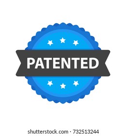 Patented stamp label, flat cartoon patent badge. Vector illustration