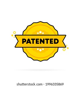 Patented stamp. Vector. Patented badge icon. Certified badge logo. Stamp Template. Label, Sticker, Icons. Vector EPS 10. Isolated on white background.