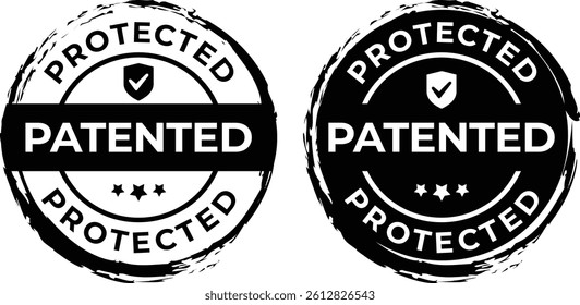 Patented Technology Badge Icon – Black Line Circle Flat Vector Emblem for Intellectual Property Protection