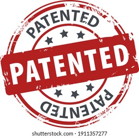 Patented text on round rubber stamp icon isolated on white background. Patented symbol.