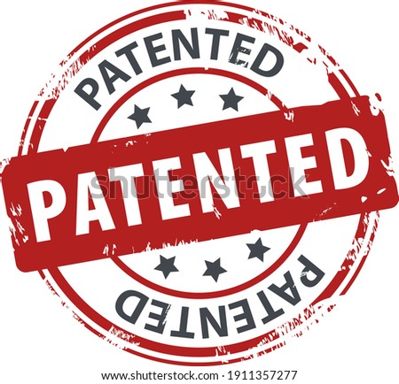 Patented text on round rubber stamp icon isolated on white background. Patented symbol.