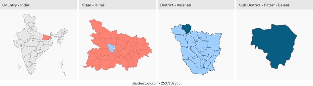 Mapa de Paterhi Belsar, Distrito de Vaishali, Estado de Bihar, República de la India, Gobierno de Bihar, territorio indio, India oriental, política, aldea, turismo