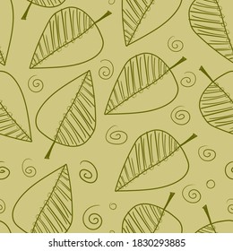 Patern abstraction drawing. Autumn leaves seamless hand drawn background for packaging, print, fabric