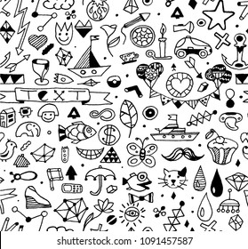 patern with black and white drawings