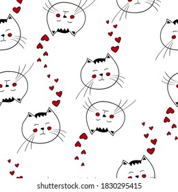 Dibujo de abstracción de gatitos latinos. los animales sin fisuras fondo dibujado a mano para el embalaje, la impresión, la tela
