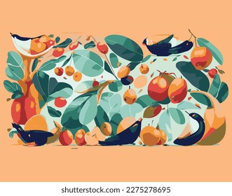 Patern design doodle fruit. Natural tropical fruit, orange, strawberry and lemon doodle. healthy food. use packaging design, organic fruit or vegetarian food. Vector fruit illustration set