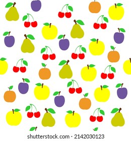 Patern with different fruits on a white background