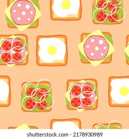 Patern Different Sandwiches On Peach Background