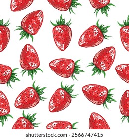 patern with juicy strawberries. Hand drawing. Concept for packaging, postcard, wrapping paper