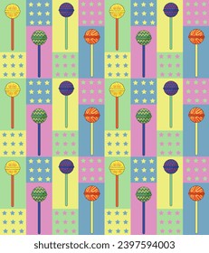 patrón con lollipop. vector sobre bloques cuadrados y rectangulares. para textiles, embalajes, redes sociales y páginas web, celebraciones infantiles y fiestas de género.