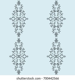 Patern - oriental ornament - abstract branch with leaves - dark gray on blue background - art creative vector