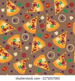 Patern pizza slices with ingredients on brown background