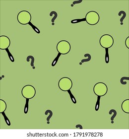 patern, question mark and magnifier on green background