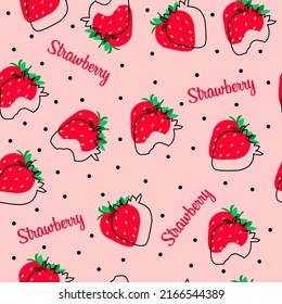 Patern strawberry with black dots on a pink background