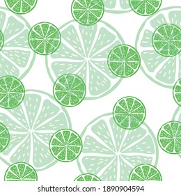 patern of stylized green limes in a cut, the image of citrus fruits, freshness, light green, sour, summer color, vector in a chaotic manner