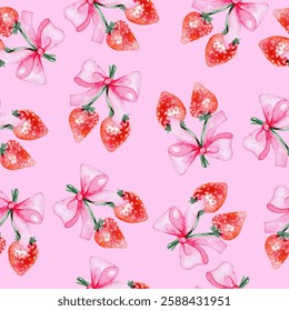 Patern with watercolor flirty strawberries.Vector graphics are suitable for decorating any design.