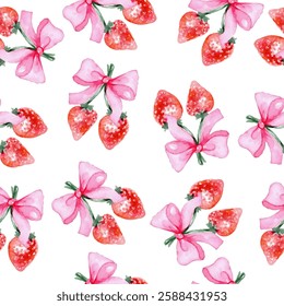 Patern with watercolor flirty strawberries.Vector graphics are suitable for decorating any design.