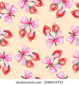 Patern with watercolor flirty strawberries.Vector graphics are suitable for decorating any design.