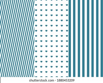 Patern. White background in vertical and oblique lines and a heart. Set of geometric seamless patterns. Wallpaper for design, print, packaging.Abstract geometric design.Vector illustration.
