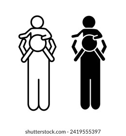 Paternal Playtime Line Icon. Family Interaction Icon in Black and White Color.