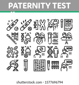 Paternity Test Dna Collection Icons Set Vector Thin Line. Man And Woman Silhouette, Chemistry Laboratory Test And Chromosome Concept Linear Pictograms. Monochrome Contour Illustrations