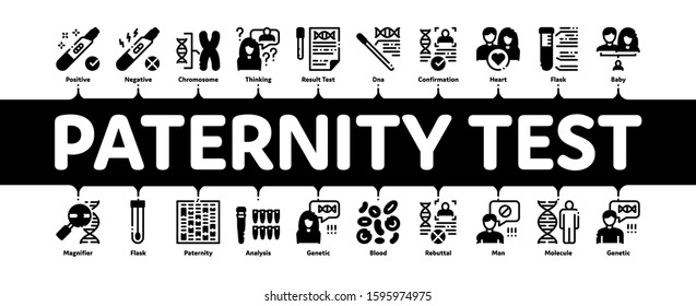 Paternity Test Dna Minimal Infographic Web Banner Vector. Man And Woman Silhouette, Chemistry Laboratory Test And Chromosome Concept Illustrations