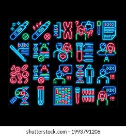 Prueba de paternidad Dna vector de señal de neón. Icono brillante Hombre Y Mujer Silhouette, Prueba De Laboratorio De Química E Ilustraciones Cromosómicas