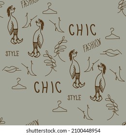 Paterns depicting poultry goose in boots. Trendy modern design for textiles, wallpaper, packaging, cover, summer dress, shirt.