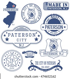 Paterson city, New Jersey. Set of generic stamps and signs.
