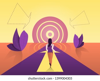 The path to achieving the goal. Road motivation goes to a goal similar to the sun. Vector illustration.