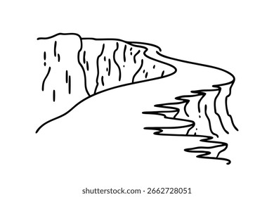 
Camino a lo largo del acantilado de la montaña. Ilustración vectorial plana de arte de línea