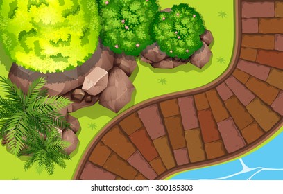 Path along a river illustration