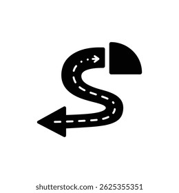 Flecha de ruta que serpentea a través de segmentos de pastel para la estrategia y la dirección del negocio