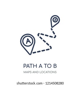 Path A to B icon. Path A to B linear symbol design from Maps and locations collection. Simple outline element vector illustration on white background.