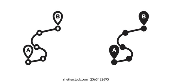 Path A to B icons in outline and fill. vector illustration for ui.